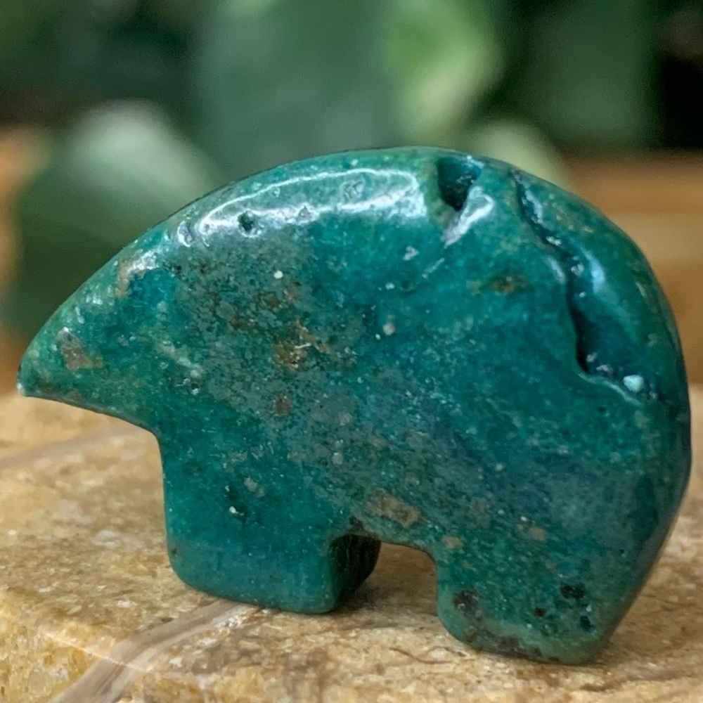 Chrysocolla Bear Fetish Bead Native American Zuni Style Top Drilled Animal 1” - Picture 5 of 15